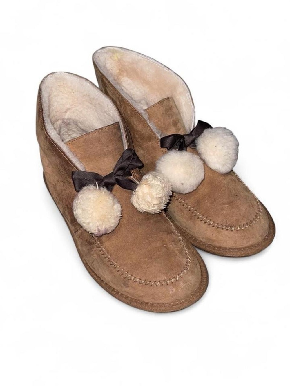 UGG Chestnut Suede Pom Pom Ankle Slippers Boots